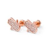 925 Solid Sterling Silver Rose Gold Hamsa Hand AAA Prong Set Stone Bling Earrings