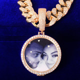 18k Gold Button Style AAA True Micro Pave Cuban Link Photo Picture Pendant Chain Necklace 18k Gold Button Style AAA True Micro Pave Cuban Link Photo Picture Pendant Chain Necklace