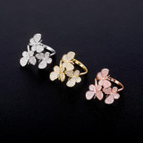 AAA Cluster Stone 14k Gold 925 Silver Rose Gold Adjustable Butterfly Rings