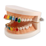 Hip Hop Rainbow Tear Drops 14k Gold .925 Silver  Grillz Top Bottom Teeth Grill Set