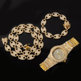 Flooded Ice Coffee Bean Hip Hop 14k Gold 925 Silver Watch Chain Bracelet Combo Set Flooded Ice Coffee Bean Hip Hop 14k Gold 925 Silver Watch Chain Bracelet Combo Set