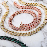 Ladies 9mm Colorful Cuban Link 3A Micro Pave High Fashion Chain Necklaces