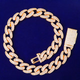 Iced 24k Yellow 14k White Gold 18MM 5A Bling Miami Cuban Link Chain Bracelet Hip Hop Jewelry Set