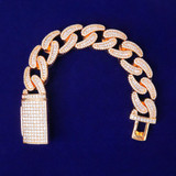 Iced 24k Yellow 14k White Gold 18MM 5A Bling Miami Cuban Link Chain Bracelet Hip Hop Jewelry Set