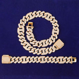 18mm White Yellow Gold Designer Cut Cuban Link Chains Bracelet Jewelry Set Combo