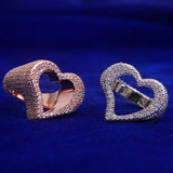 Ladies Iced Bling Baguette Open Heart Gold Silver Rose Gold Rings