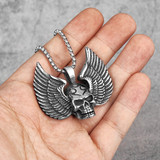Mens No Fade 316L Stainless Steel Fallen Angel Skull Wings Hip Hop Street Wear Pendant 