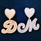 Heart Bail Baguette Stone 18k Gold 925 Initial Letter Bling Pendant Necklaces