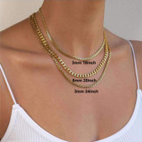 18k Gold Over Solid No Fade Stainless Steel 3 Piece Cuban Link Chain Necklace Set