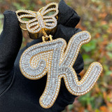 FlutterScript | Ladies Butterfly Bail Custom Cursive Baguette Bling Initial Necklace