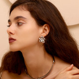 Layered Rose Petal | Center Pearl 18k Gold over No Fade Stainless Steel Earrings