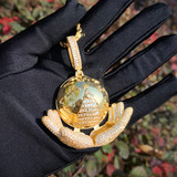 My World |  Iced Blinged Out Baguette The World In My Hands Pyramid Illumination Pendant