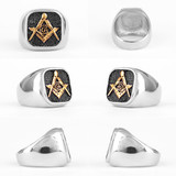 Masonic Retro | 316L Stainless Steel Two Tone No Fade Free Mason Compass Square Rings