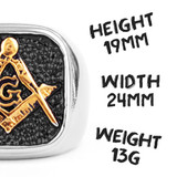 Masonic Retro | 316L Stainless Steel Two Tone No Fade Free Mason Compass Square Rings