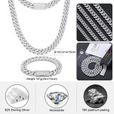 Moissanite Diamond Solid 925 Sterling Silver 8MM-20MM Hip Hop Cuban Chain Bracelet Sets
