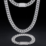 Moissanite Diamond Solid 925 Sterling Silver 8MM-20MM Hip Hop Cuban Chain Bracelet Sets