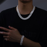 Moissanite Diamond Solid 925 Sterling Silver 8MM-20MM Hip Hop Cuban Chain Bracelet Sets