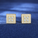 Solid 925 Sterling Silver Luxury Moissanite Diamond Square Stud Hip Hop Earrings