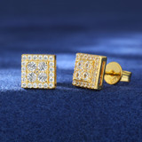 Solid 925 Sterling Silver Luxury Moissanite Diamond Square Stud Hip Hop Earrings