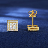 Solid 925 Sterling Silver Luxury Moissanite Diamond Square Stud Hip Hop Earrings