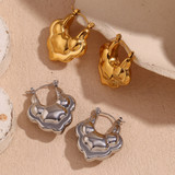 18k Gold Stainless Steel Hollow Double Layer Lotus Drop Waterproof Earrings 
