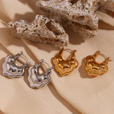 18k Gold Stainless Steel Hollow Double Layer Lotus Drop Waterproof Earrings 