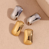 18k Gold Stainless Steel Simplified Fancy Gal Large Glossy Rectangular Stud Earrings