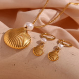 18k Gold Eco-friendly Freshwater Pearl Boho Shell Necklace Hoop Earrings Jewelry Set