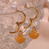 18k Gold Eco-friendly Freshwater Pearl Boho Shell Necklace Hoop Earrings Jewelry Set