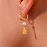 18k Gold Eco-friendly Freshwater Pearl Boho Shell Necklace Hoop Earrings Jewelry Set