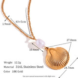 18k Gold Eco-friendly Freshwater Pearl Boho Shell Necklace Hoop Earrings Jewelry Set