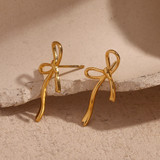 18k Gold Irregular Sweet Bow Sterling Silver Water Resistant Earrings
