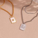 Double Layer Herringbone Twisted Chain Square Sun Ray Shell Sun Pendant Necklace