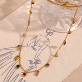 Stainless Steel Waterproof Diamond CZ Gemstone 18k Gold Pendant Necklace