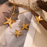 Ladies 18k Gold Starfish Necklace Earrings Ring Waterproof Stainless Steel Jewelry Set