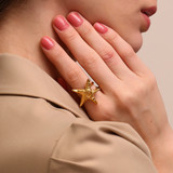 Ladies 18k Gold Starfish Necklace Earrings Ring Waterproof Stainless Steel Jewelry Set