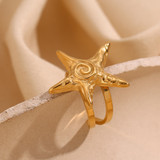 Ladies 18k Gold Starfish Necklace Earrings Ring Waterproof Stainless Steel Jewelry Set