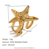 Ladies 18k Gold Starfish Necklace Earrings Ring Waterproof Stainless Steel Jewelry Set