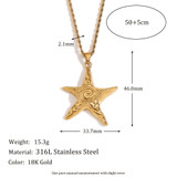 Ladies 18k Gold Starfish Necklace Earrings Ring Waterproof Stainless Steel Jewelry Set