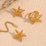 Ladies 18k Gold Starfish Necklace Earrings Ring Waterproof Stainless Steel Jewelry Set