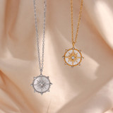 Ladies Natural Shell North Star 18k Gold Waterproof Stainless Steel Pendant Necklace