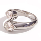 Womens Double Tear Drop CZ Bling Adjustable Waterproof Stainless Steel Rings