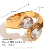 Womens Double Tear Drop CZ Bling Adjustable Waterproof Stainless Steel Rings