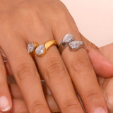 Womens Double Tear Drop CZ Bling Adjustable Waterproof Stainless Steel Rings