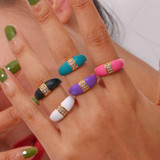 18k Gold Waterproof Stainless Steel Cubic Zirconia Shell Enamel Bling Rings