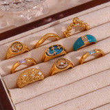 18k Gold Waterproof Stainless Steel Cubic Zirconia Shell Enamel Bling Rings
