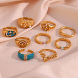 18k Gold Waterproof Stainless Steel Cubic Zirconia Shell Enamel Bling Rings
