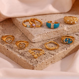 18k Gold Waterproof Stainless Steel Cubic Zirconia Shell Enamel Bling Rings