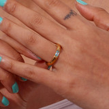 18k Gold Waterproof Stainless Steel Cubic Zirconia Shell Enamel Bling Rings