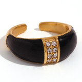 18k Gold Waterproof Stainless Steel Cubic Zirconia Shell Enamel Bling Rings